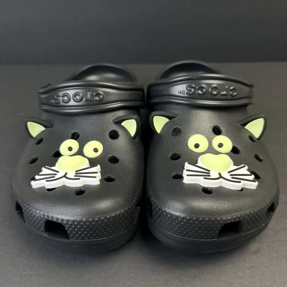 Crocs Classic Glow Black Cat Kids J3 Glow in the Dark Clogs New No Box